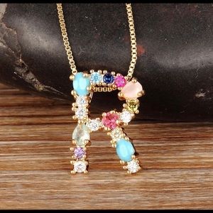 Gold plated crystal initial necklace
